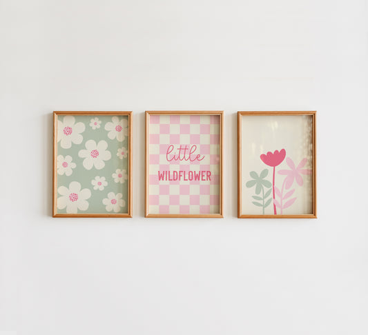 Set of 3 Girl’s Nursery Prints | Sage Floral Wall Art for Baby Room