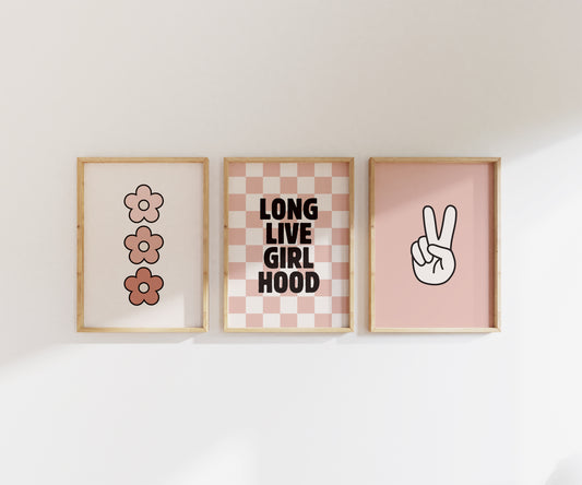 Set of 3 Prints | Long Live Girlhood Daisy Print Set | Pink Girl Room Decor