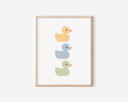 Three Ducks Kids Bathroom Poster | Yellow Duck Print for Children’s Bathroom
